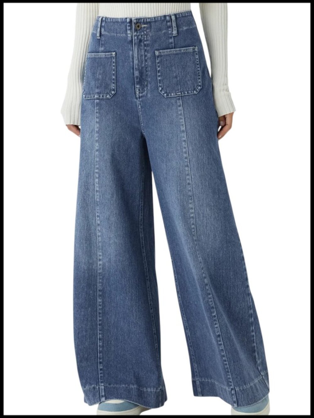Halara Flex High Waisted Wide Leg Jeans Washed Blue Size L